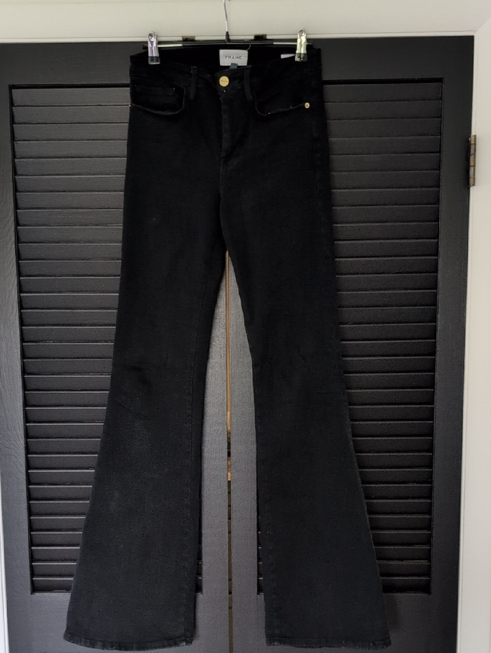 Frame Denim Black High-Rise Wide Leg Jeans - Le One Flare